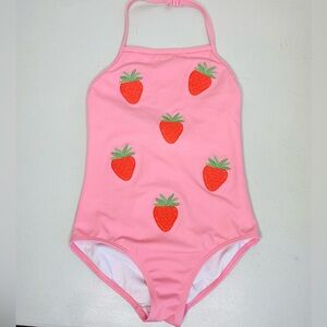 Mini Boden Strawberry embroidered Swimsuit Size 7 Girly Colorful
